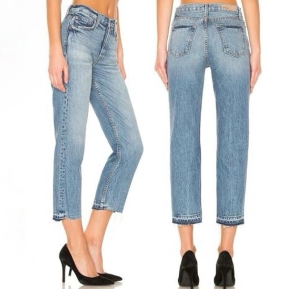 GRLFRND Helena High Waist Straight Leg Rigid Denim Raw Hem Ankle Jean Giulia 27 - Picture 2 of 16